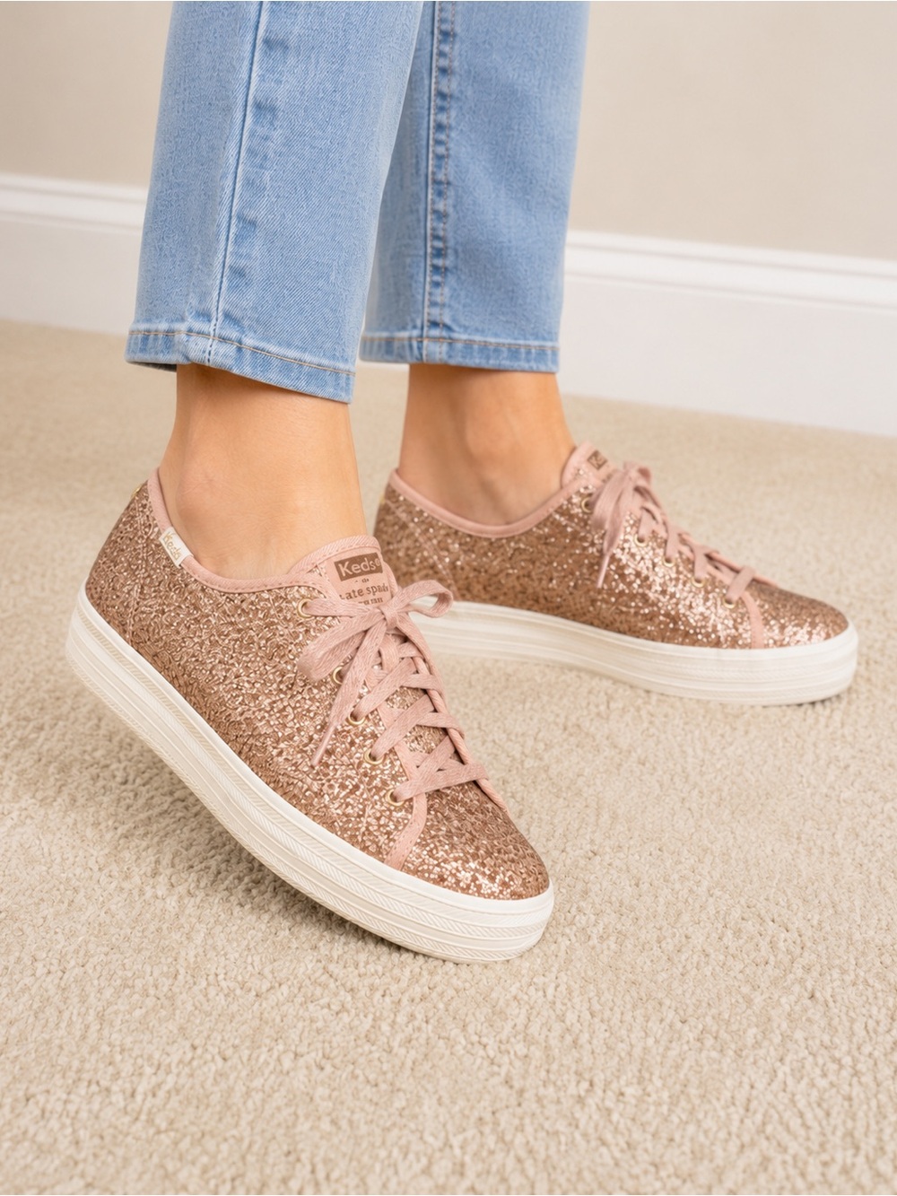 kate spade x Keds Rose Gold Glitter Sneakers